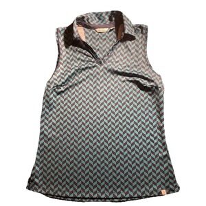 Women's Lady Hagen Pique Sleeveless Golf Polo Shirt Size S Blue Herringbone